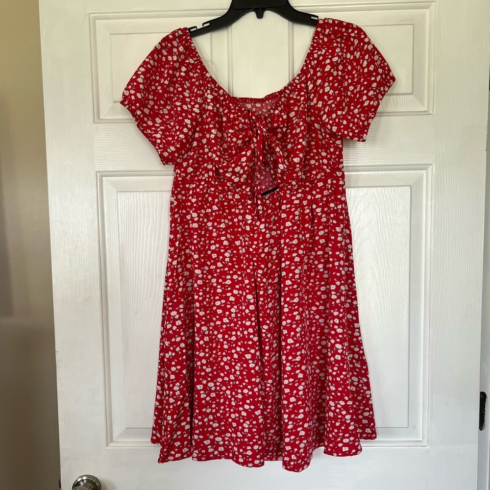 Source Unknown Red Floral Tie-Front Mini Dress